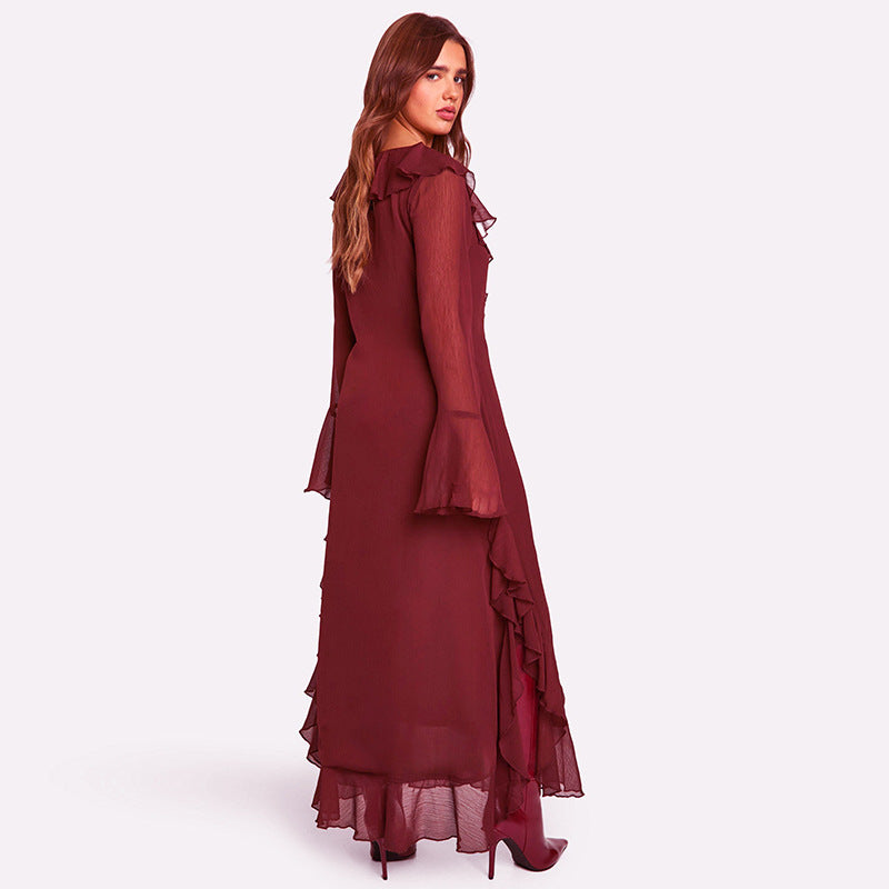 Dame Maxi-overgangskjole med elegante flæsedetaljer Stilla