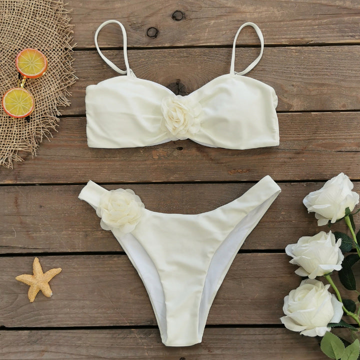 Dame Bikini Sæt med romantiske Blomsterapplikationer Stilla