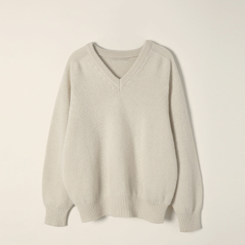 Dame grovstrikket sweater med V-udskæring og afslappet pasform Stilla