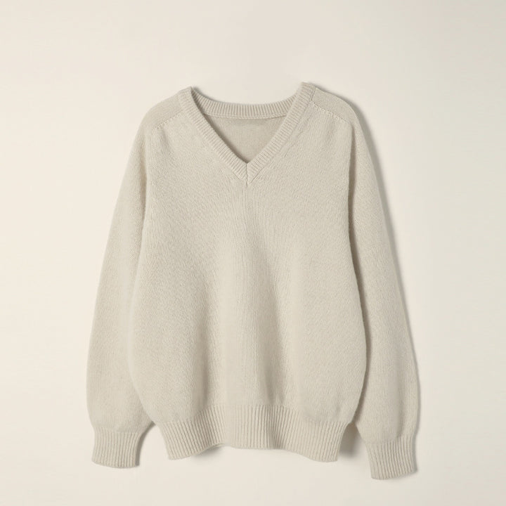 Dame grovstrikket sweater med V-udskæring og afslappet pasform Stilla