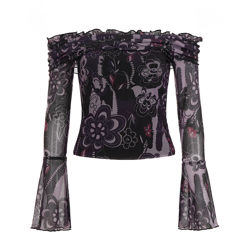 Dame Off-Shoulder Bluse med elegante rufledetaljer og brede ærmer Skovae