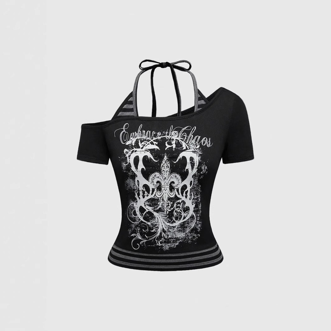 Dame Off-Shoulder Top med grafisk design Skovae