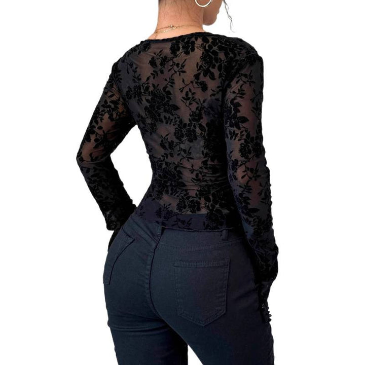 Dame Spids-Bodysuit med dyb V-udskæring og romantiske Rüschendetails Skovae