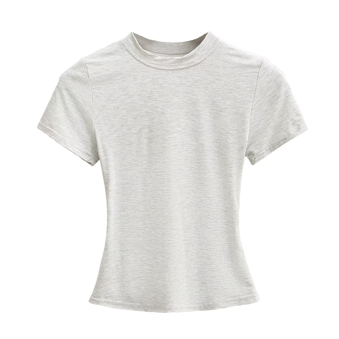 Dame kortærmet T-shirt med højplease krave og figursyet snit Stilla
