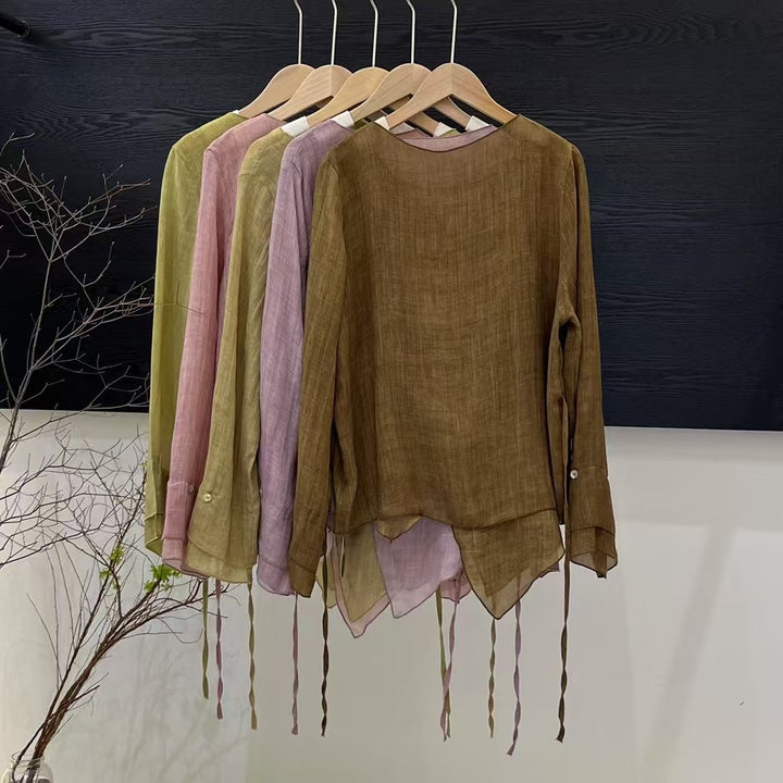 Femme Letvægts Button-Up Skjorte med asymmetrisk Kant Stilla