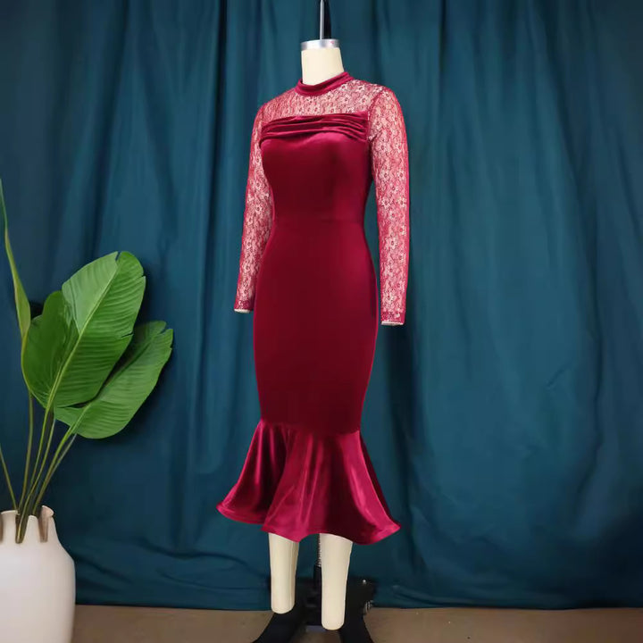 Dame Elegant Fit-and-Flare Kjole med Spidsærmer Skovae