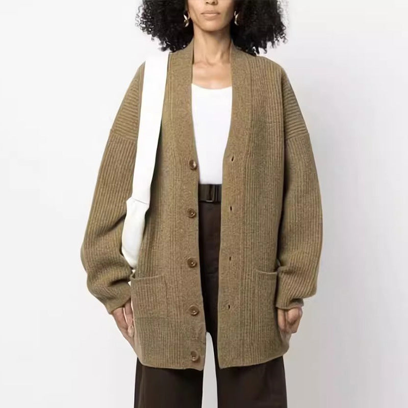 Dame afslappet strik cardigan med oversized pasform og elegante detaljer Stilla