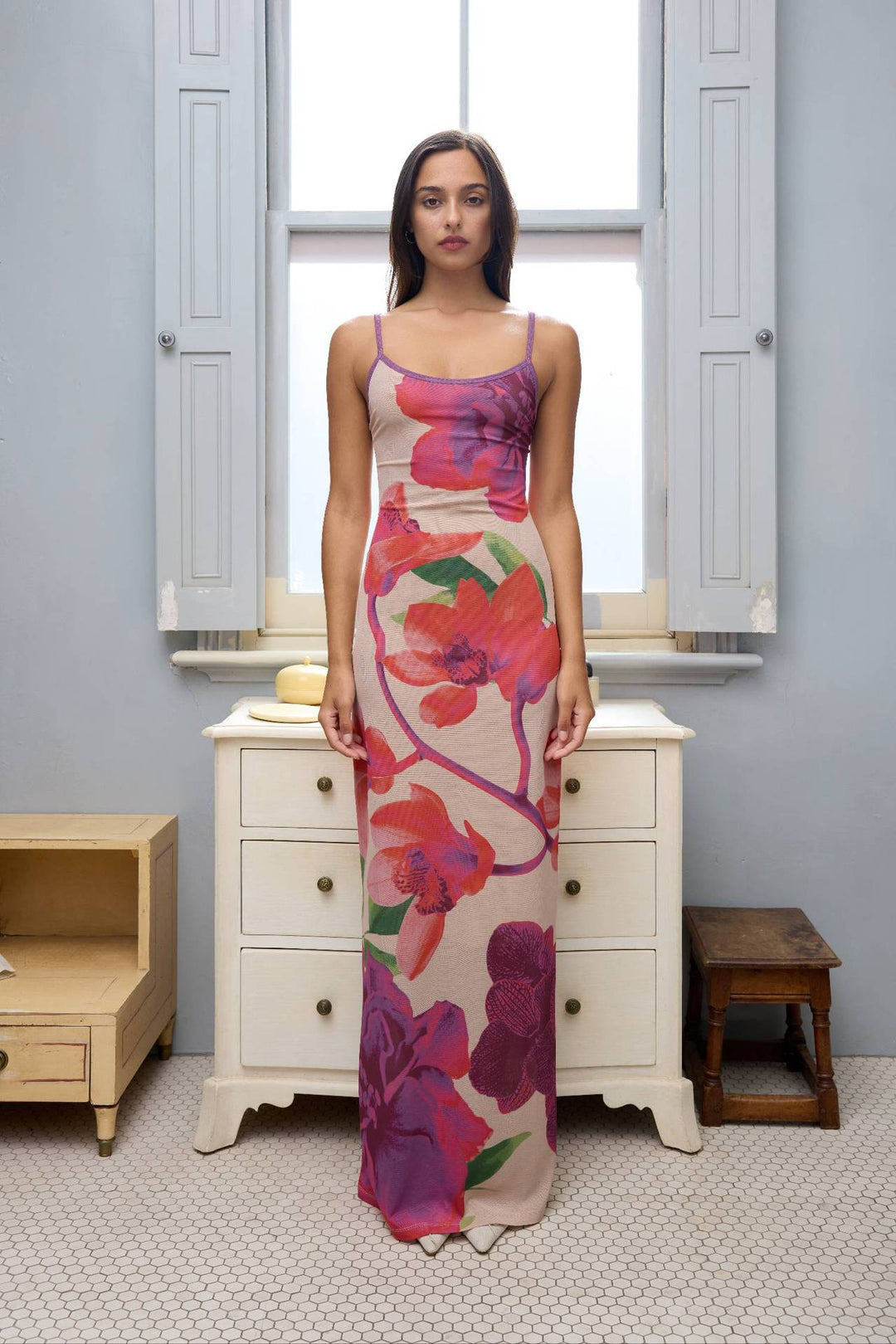 Femme Floralprint Spaghetti Strop Maxikjole Stilla
