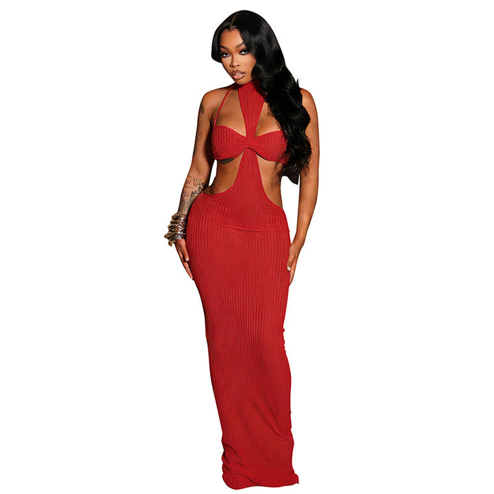 Damen Figurschmeichelndes Maxi-Kleid mit tiefem Ausschnitt und Raffungen Skovae