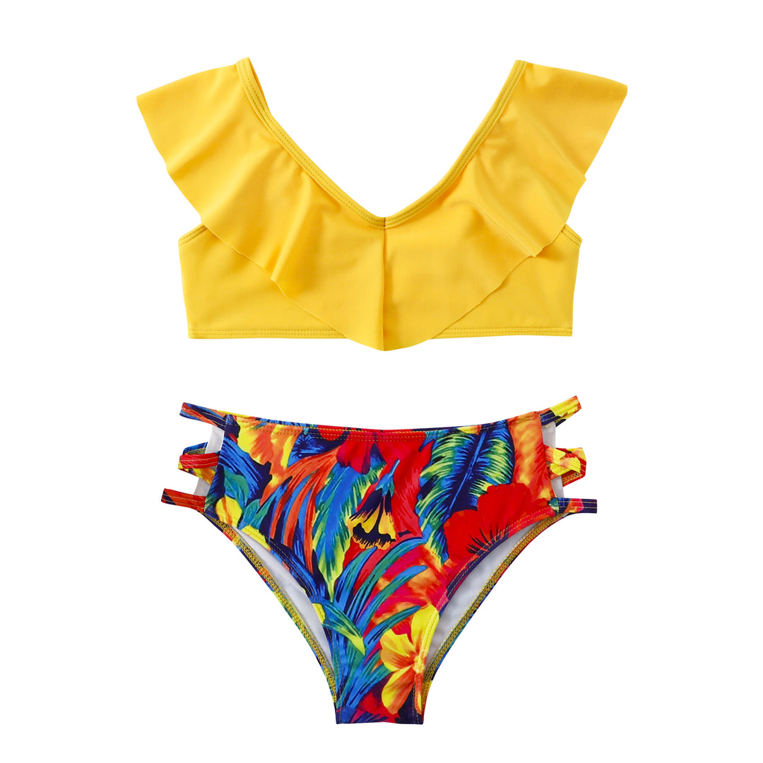 Dame bikini-sæt med legende flæse-design og farverigt blomstertryk Stilla