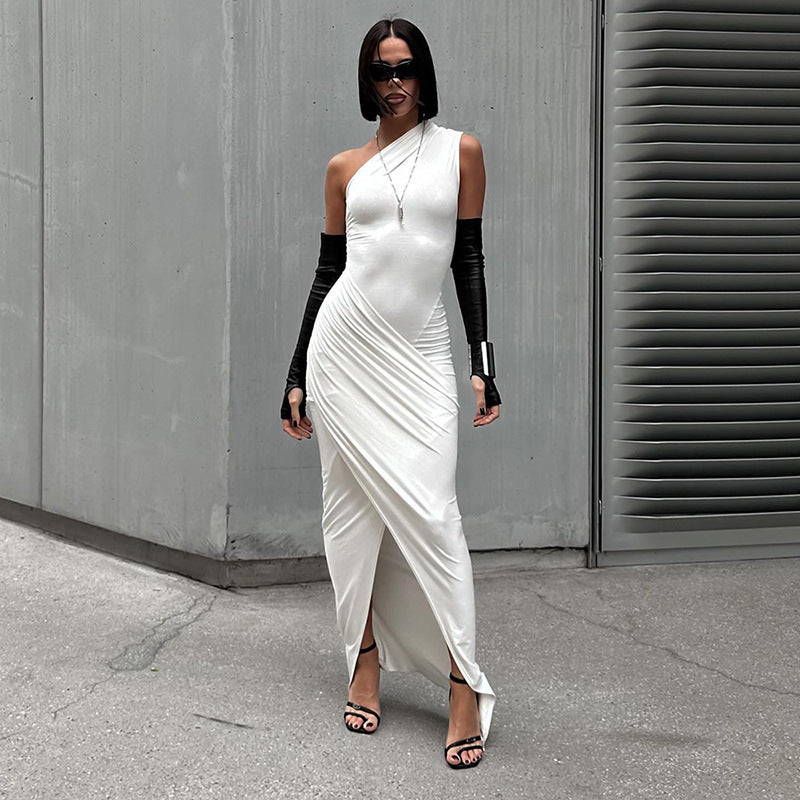 Dame elegant Bodycon aftenkjole med asymmetrisk udskæring og split Skovae