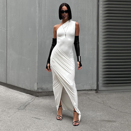 Dame elegant Bodycon aftenkjole med asymmetrisk udskæring og split Skovae