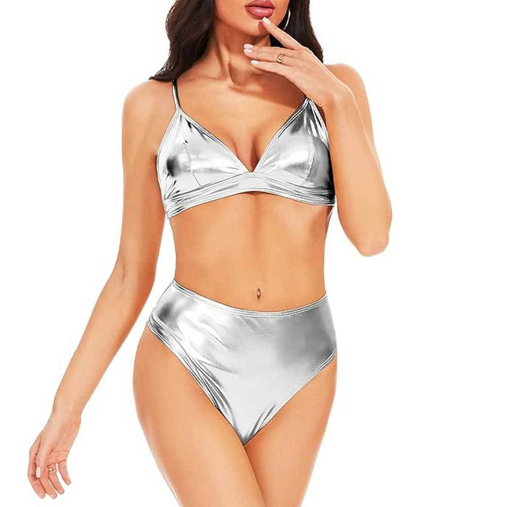 Dame Triangel-Bikini-Sæt med glitrende stof og høj talje Stilla