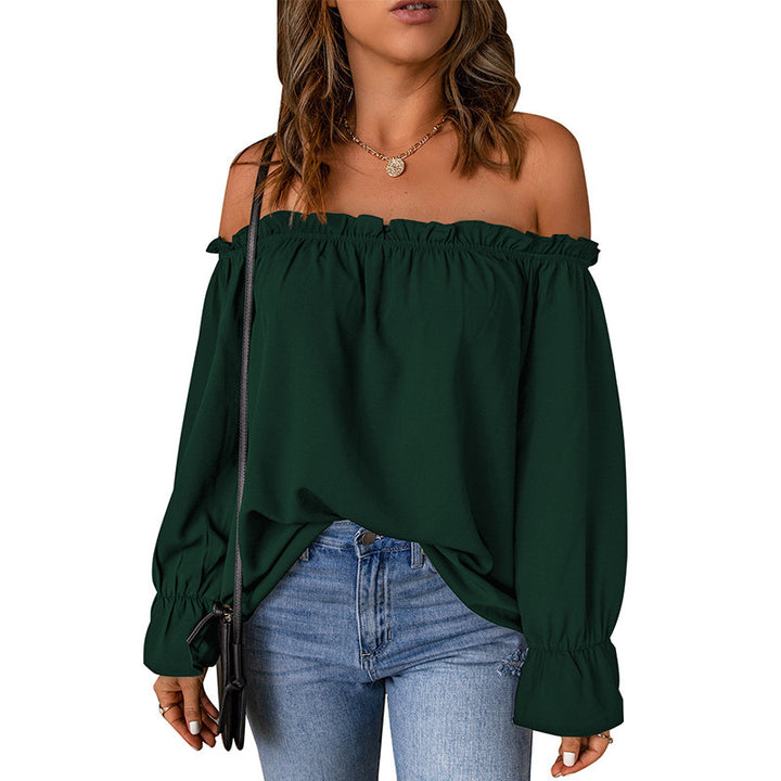 Damernes Off-Shoulder Bluse med Volangærmer og Dekorativ Kant Stilla