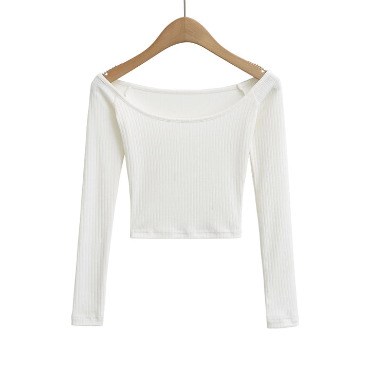 Dame cropped Langærmet skjorte med elegant Rundhalsshalsudskæring og fin ribstruktur Stilla