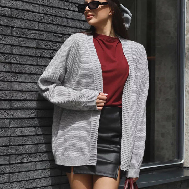 Kvinders oversized cardigan med tekstureret mønster og brede ærmer Stilla