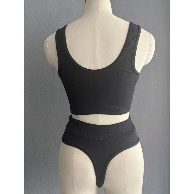 Dame Høj-talje Bikini-sæt med struktureret overflade og moderigtigt Crop-Top Skovae