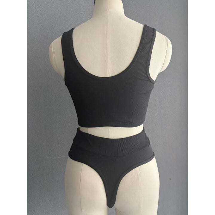 Dame Høj-talje Bikini-sæt med struktureret overflade og moderigtigt Crop-Top Skovae
