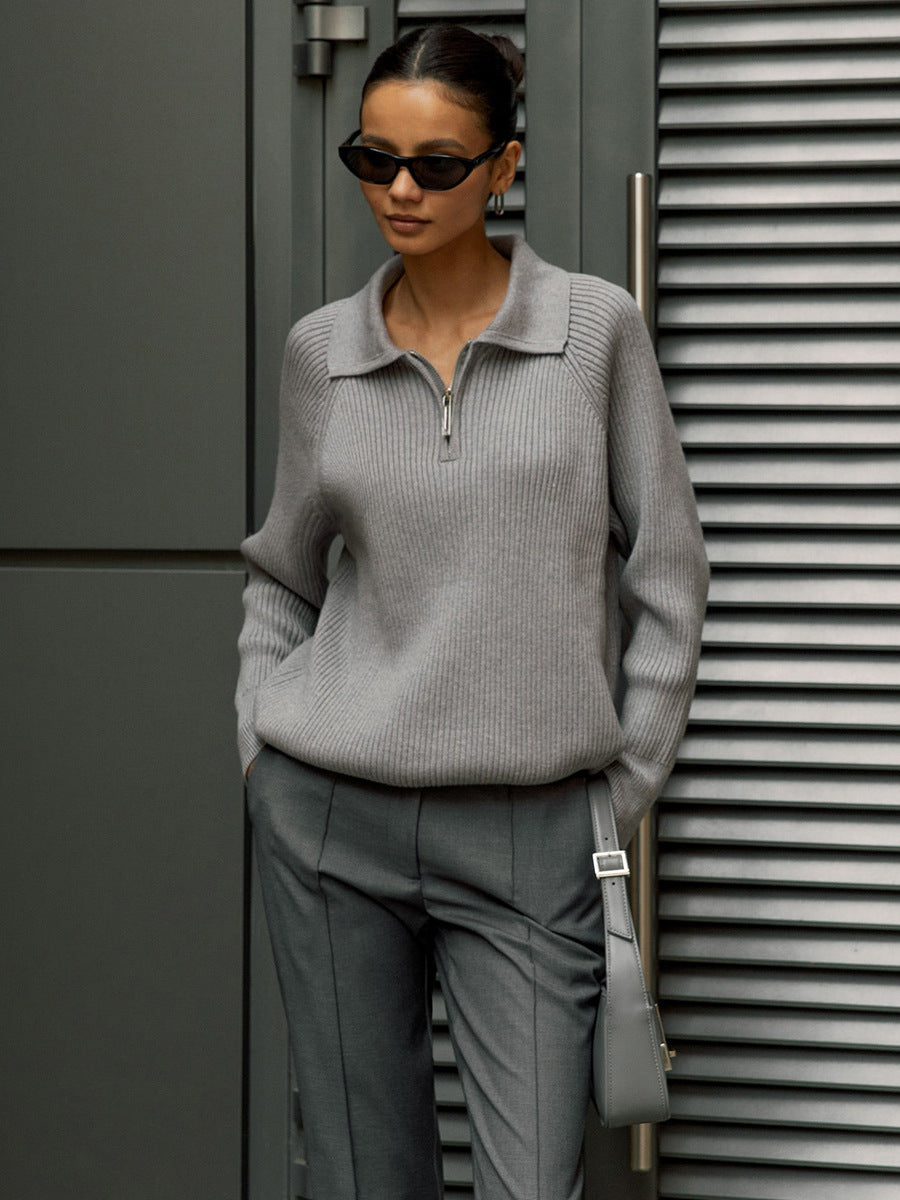 Femme Cozy Ribbed Halv-lynlås Pullover Stilla