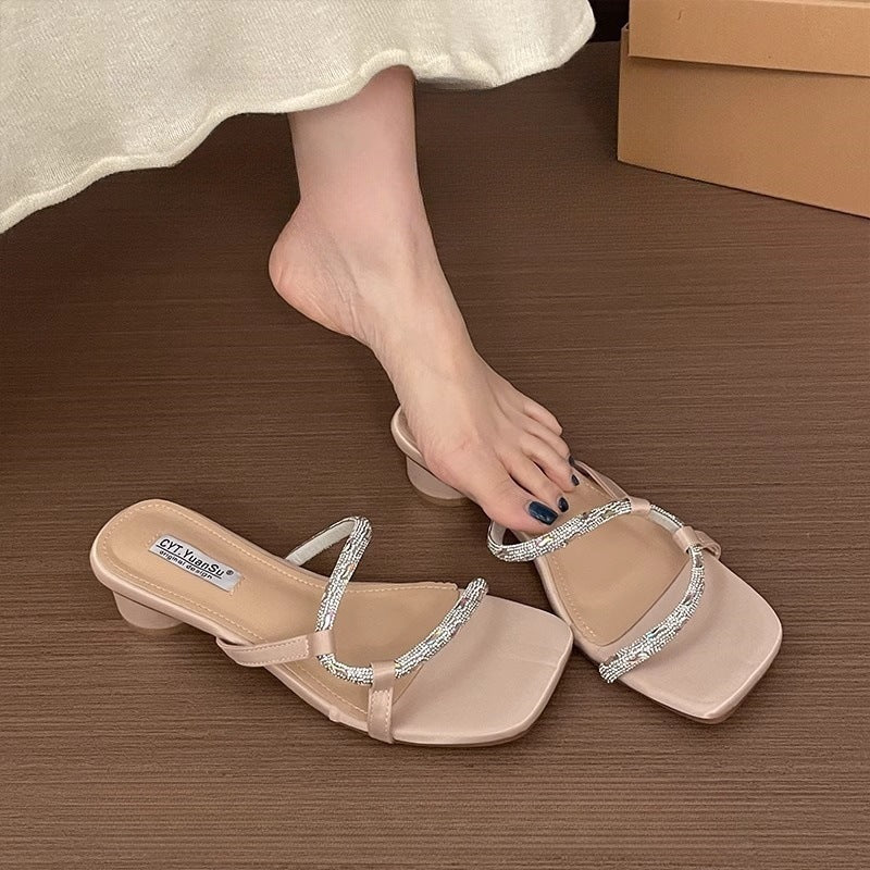 Femme Elegante Kvadrat tå- hæl- slide sandaler Stilla