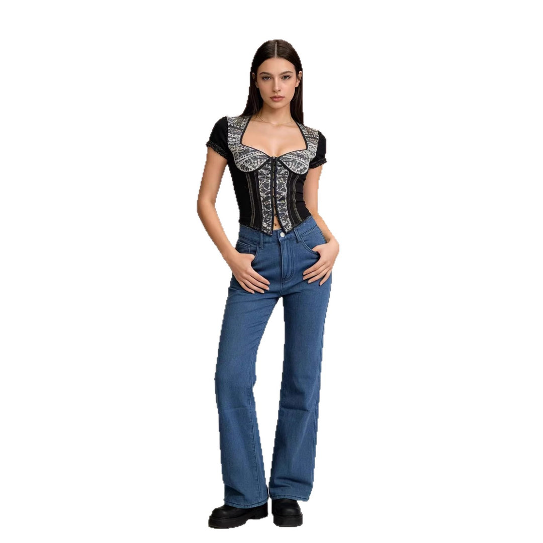 Dame Wide Jeans med kunstnerisk sommerfugledesign Skovae