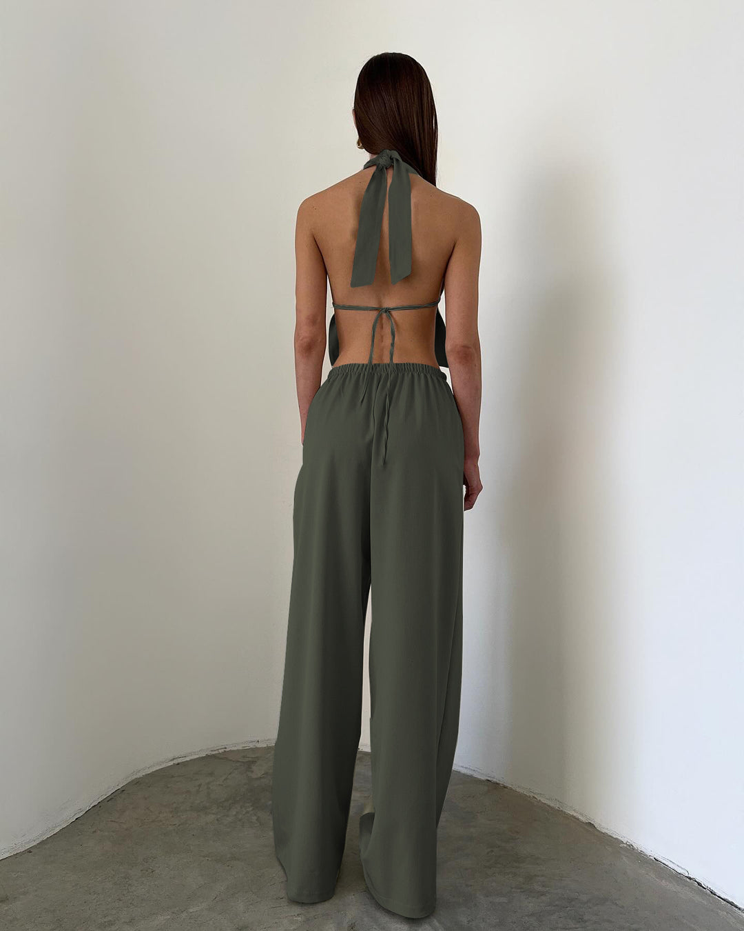 Dame Sæt bestående af Flydende Crop-Top og Vidde Skåret Palazzo-Bukser Stilla