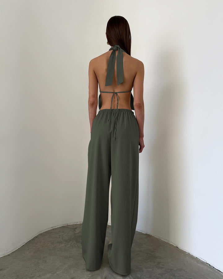 Dame Sæt bestående af Flydende Crop-Top og Vidde Skåret Palazzo-Bukser Stilla