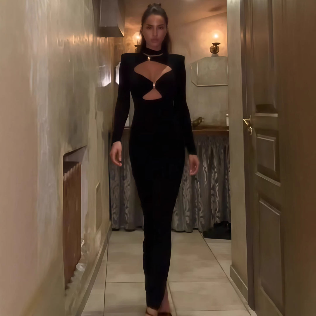 Dame Elegant Maxikjole med højikkert Dekolleté og raffinerede Cut-Outs Skovae
