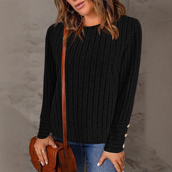Dame ribstrikpullover med knapdetalje Stilla