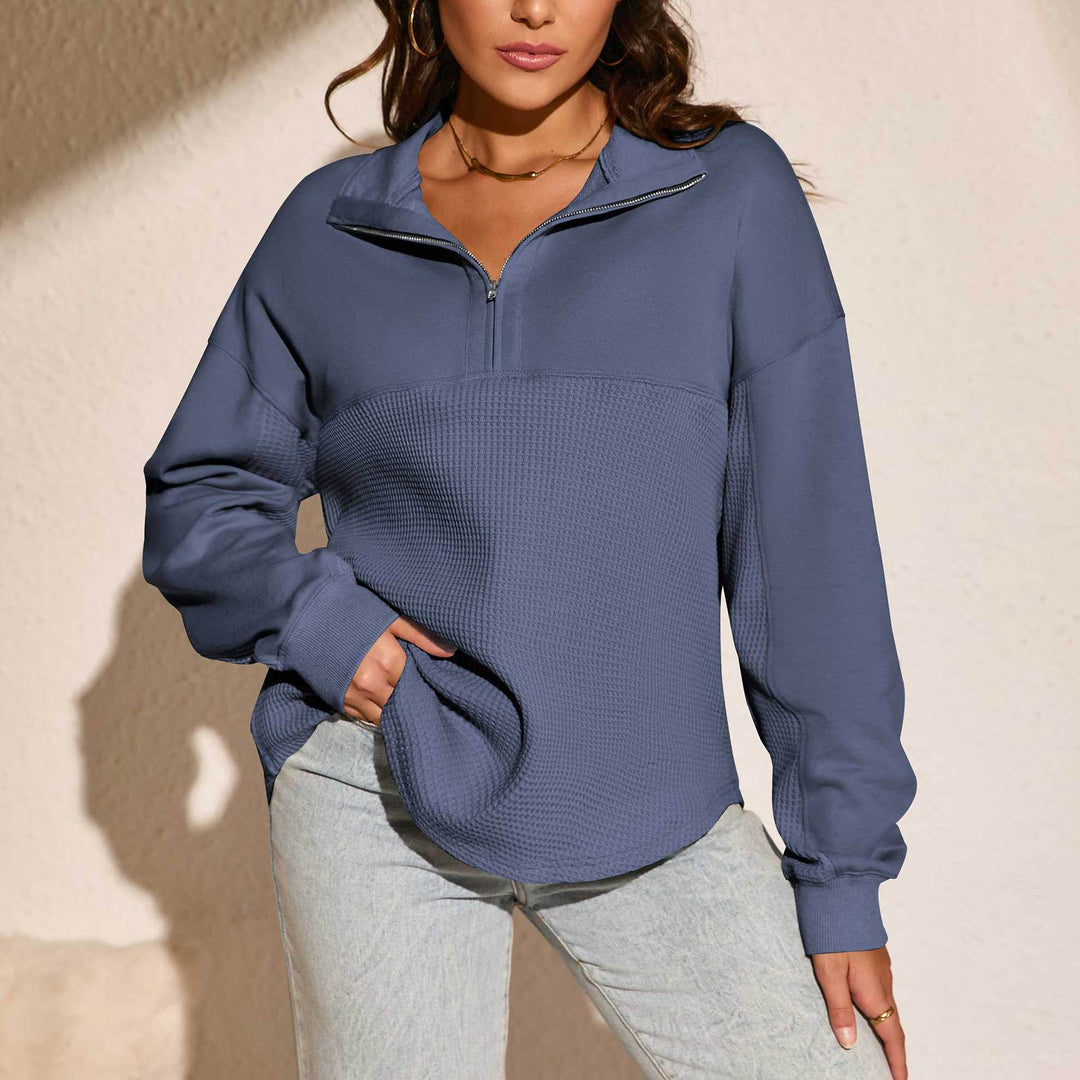 Dame sporty sweatshirt med moderne lynlås og struktureret overflade Stilla