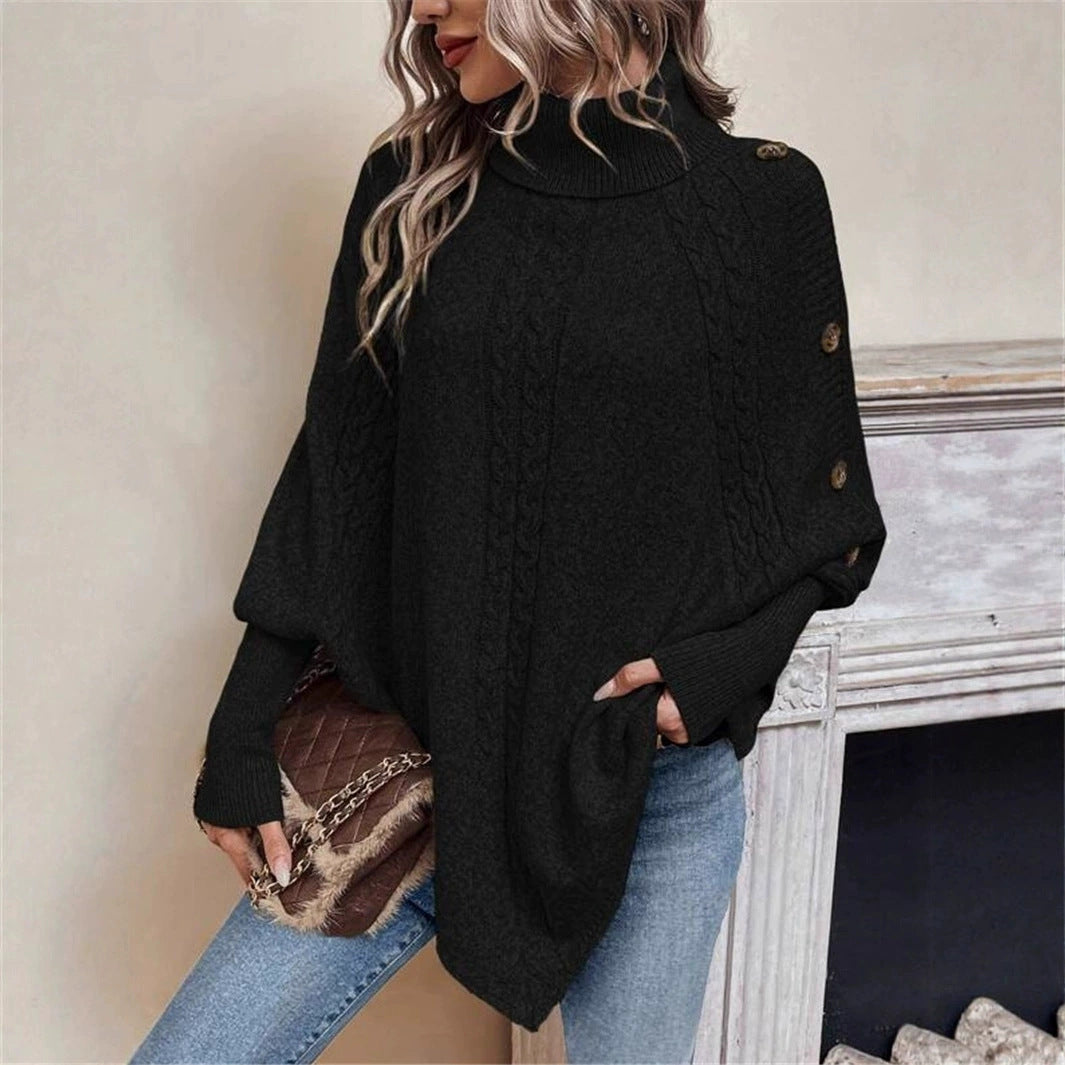 Kvinders hyggelige strikket sweater med rullekrave og knapdetaljer Stilla