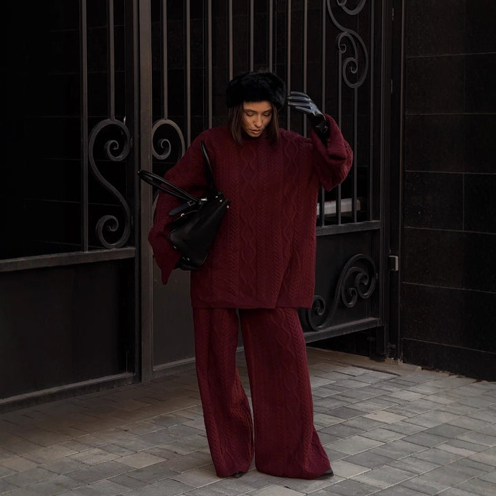 Damer hyggelig strikket jumpsuit med kabelmønster Stilla