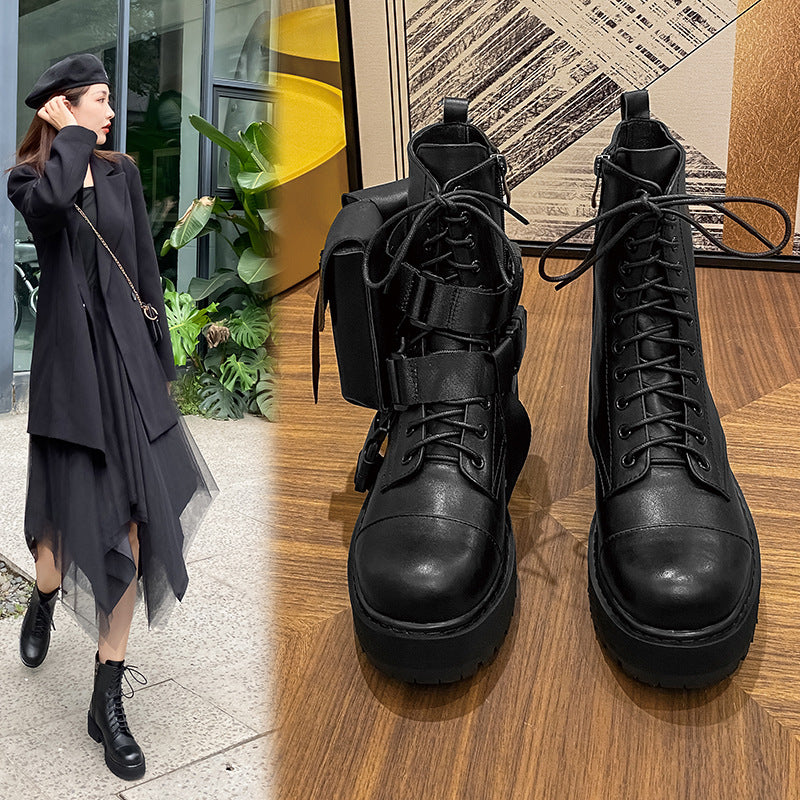 Femme Chunky Combat Støvler med Utility Lommer Stilla