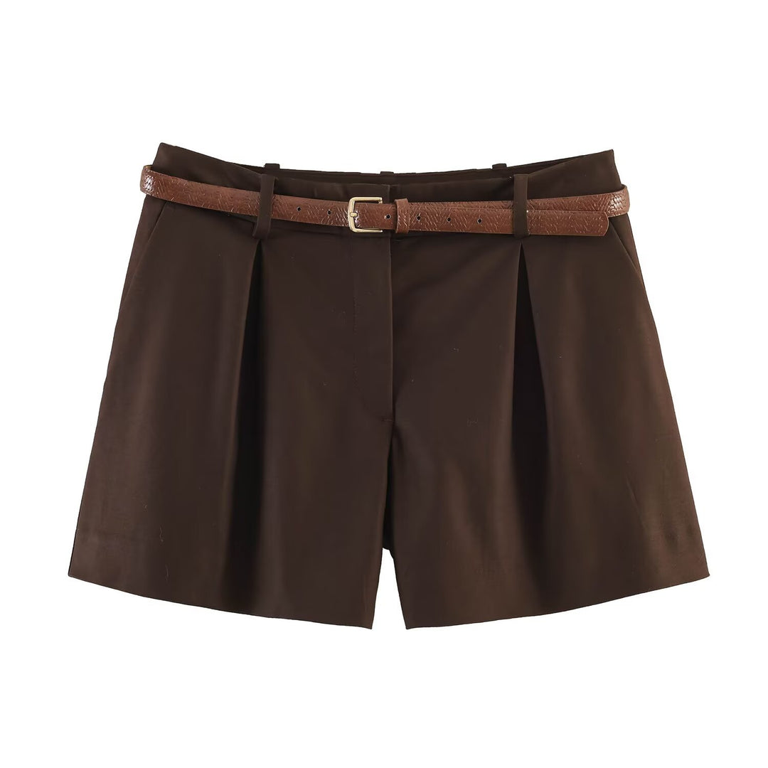 Damer høj talje shorts med elegant folder og smal bælte Skovae