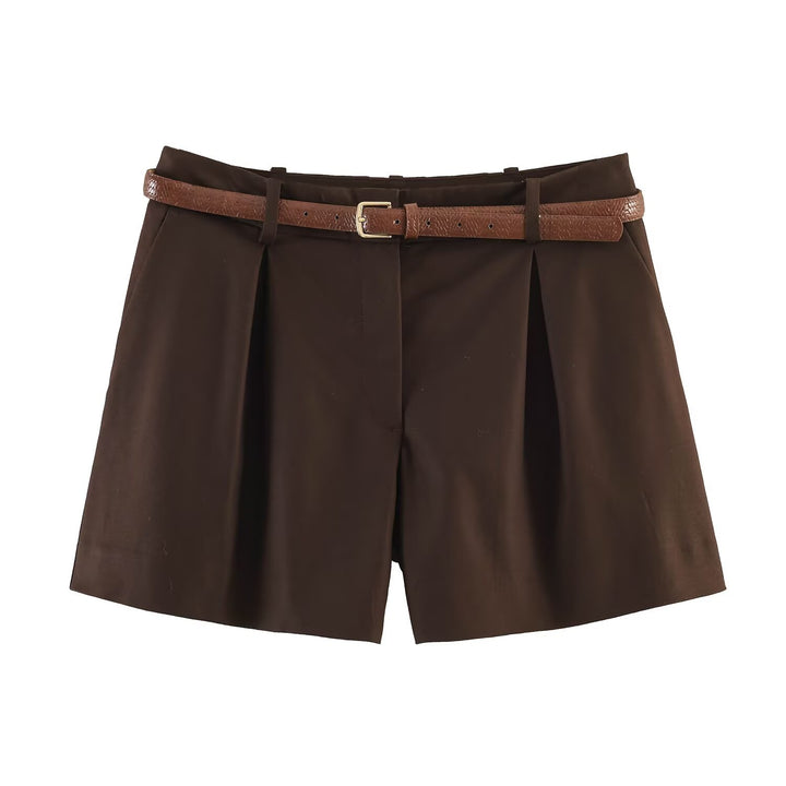 Damer høj talje shorts med elegant folder og smal bælte Skovae