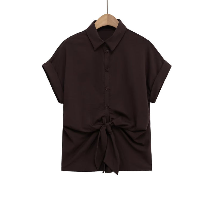 Dame kortærmet bluse med knudedetalje og elegant snit Skovae