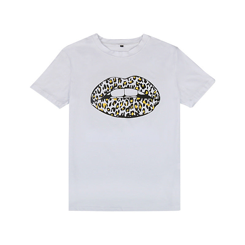 Damer Grafiktryk T-shirt med Leopard Kiss Design Stilla