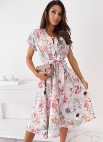 Dame Elegant Midi-Kjole med Kunstneriske Mønstre Stilla