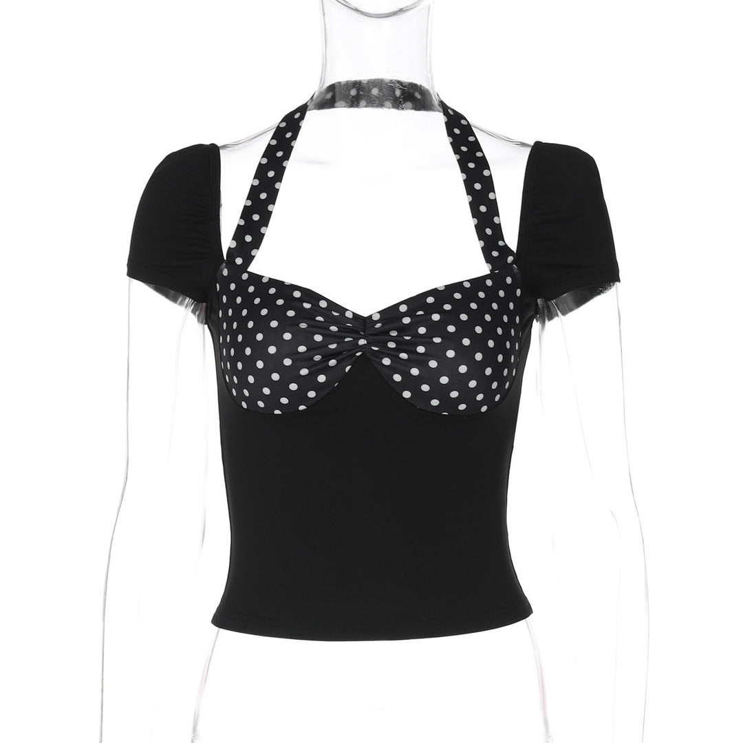Damer Charmerende Polka-Dots Overdel med innovativt Halterdesign Stilla
