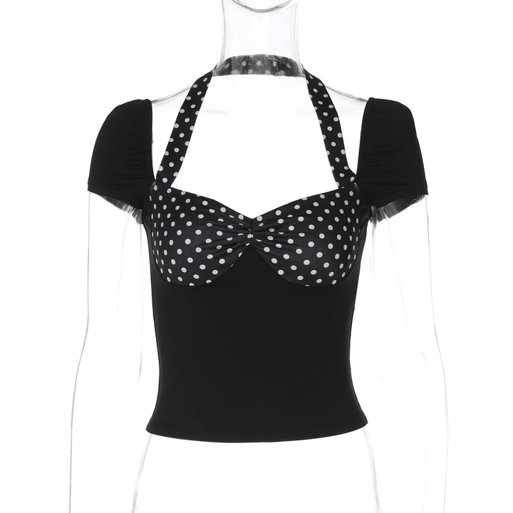 Damer Charmerende Polka-Dots Overdel med innovativt Halterdesign Stilla