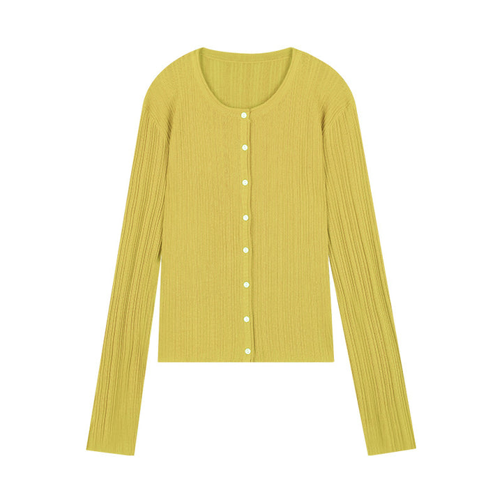 Dame fin strik cardigan med klassisk knaplukning og elegant ribstruktur Stilla