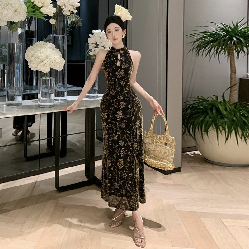 Stilla | Trykt Halter Knapstol Cheongsam