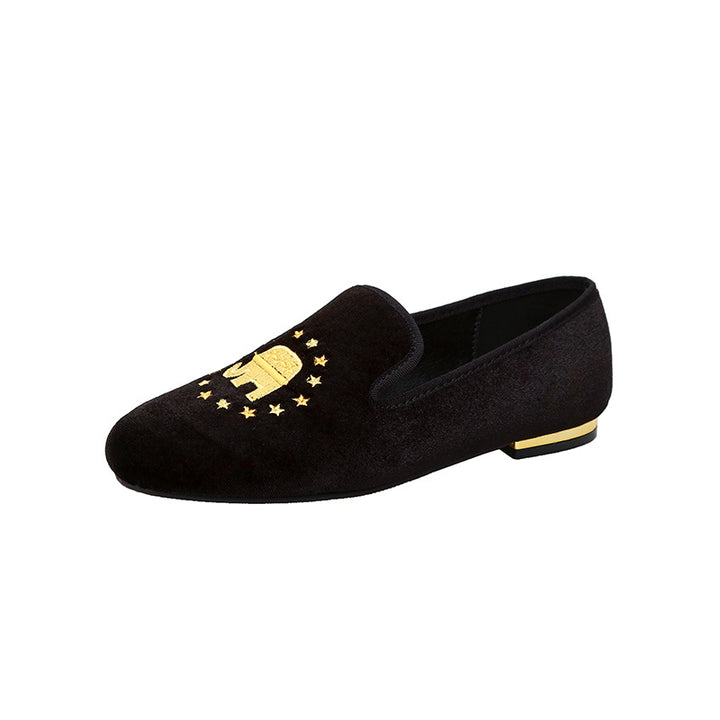 Dame Samt Slipper med unikt soltryk og elegant guldaccent Stilla