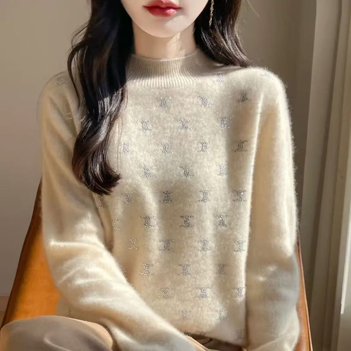 Dame Luxe Strik Sweater med Fint Glitter Design og Rund Udsnit Stilla