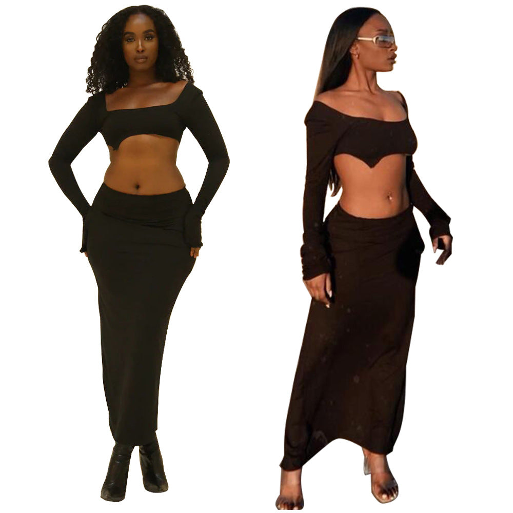Dame Crop Top og Maxi Nederdel med asymmetrisk Design Stilla