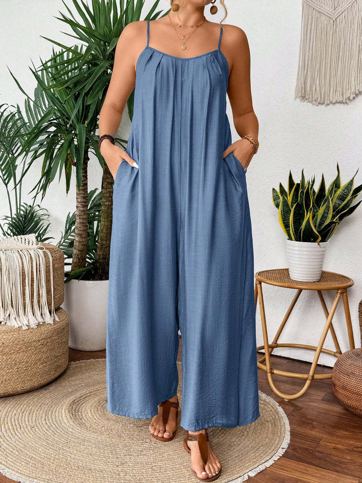 Dame luftig Jumpsuit med smalle spaghetti stropper og sidelommer Skovae