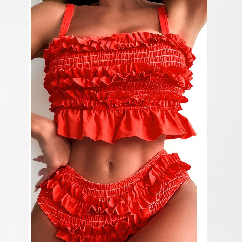 Damer Rynket bikini-bund med elastisk talje Skovae