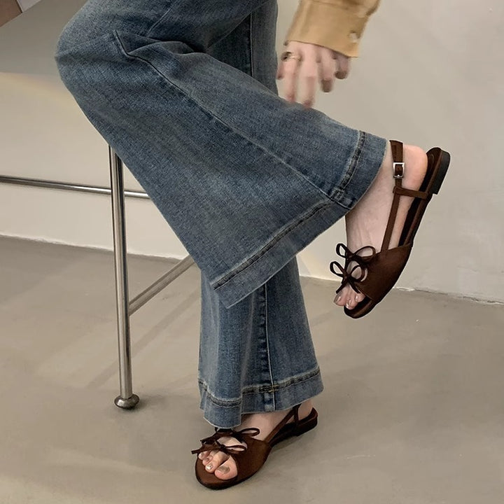 Femme Chic Åben-Tå Hør Sandaler med Justerbar Snørebånd Stilla