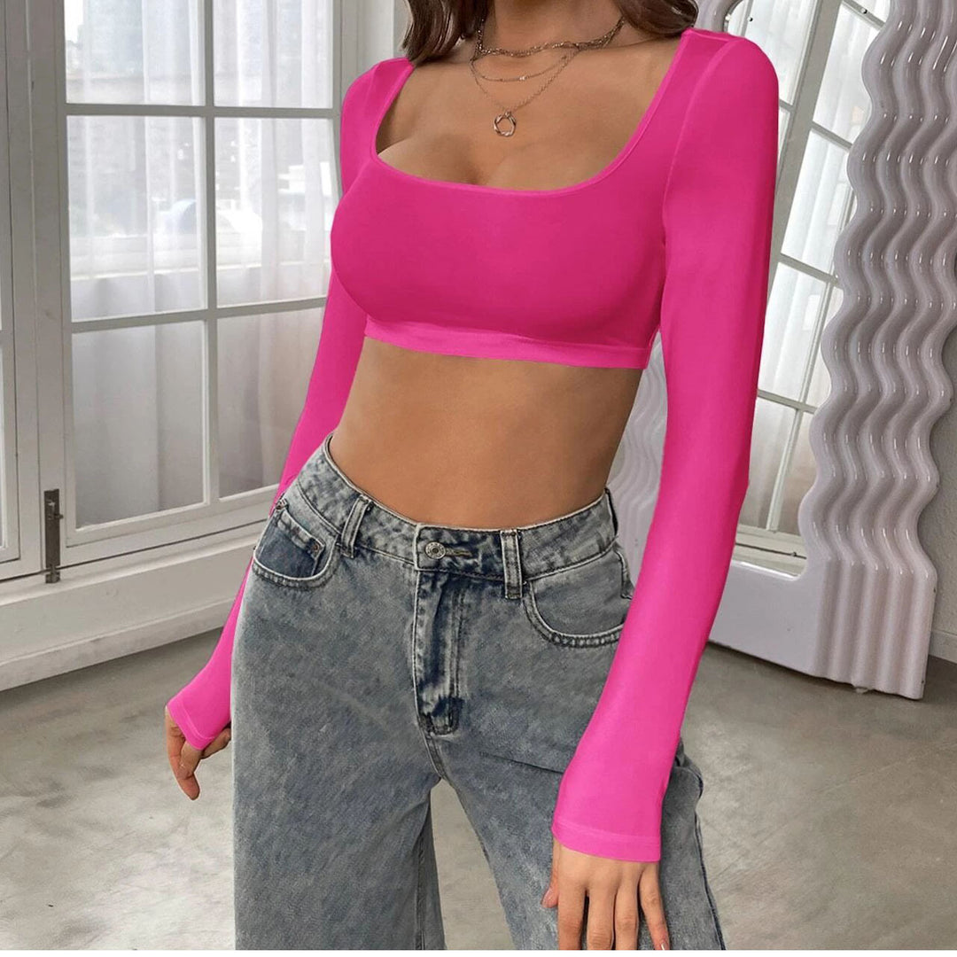 Kvinder Crop-Top med lange ærmer og U-bådsudskæring Stilla