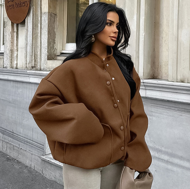 Dame Oversized Fleecejakke med trykknaplukning og sidelommer Stilla